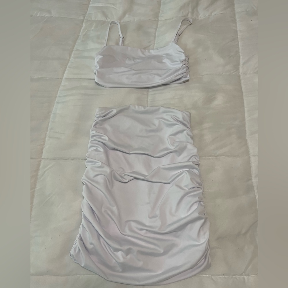 White Two Piece Skirt Set